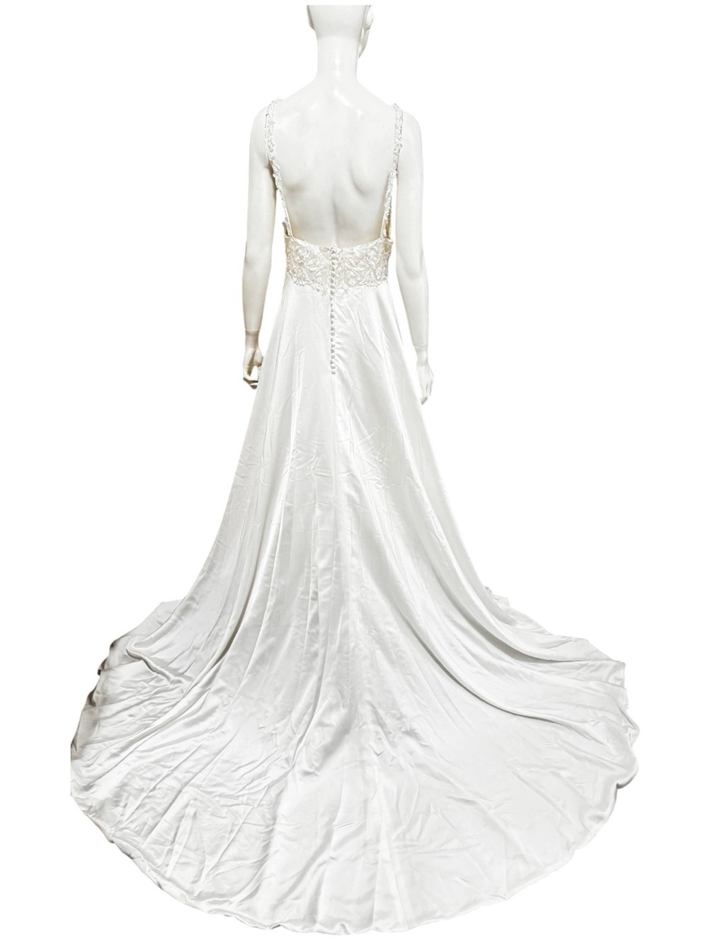 JUSTIN ALEXANDER Sparkling A-Line Gown Plunging Sweetheart Bodice Satin Skirt 12